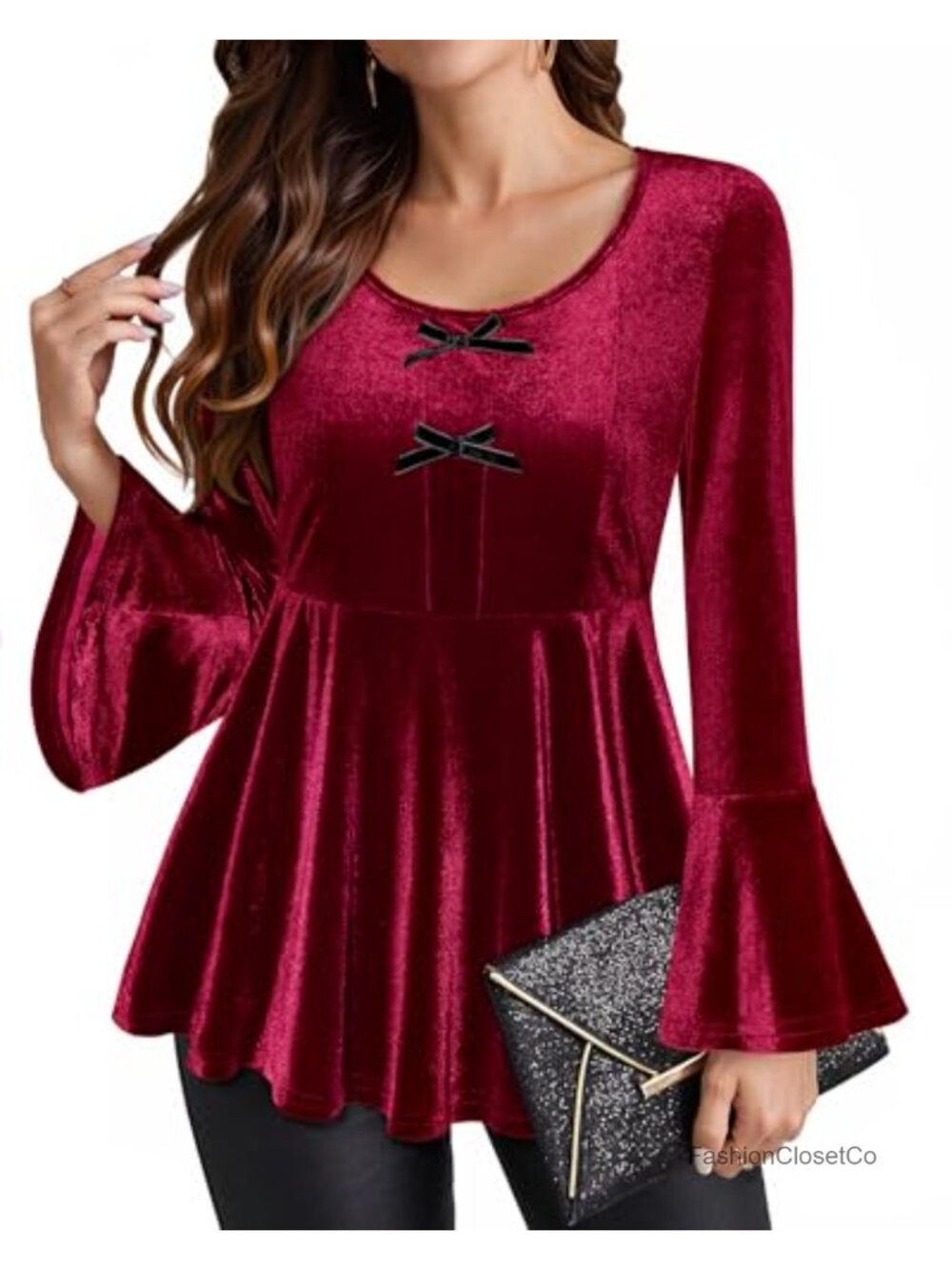 Furnex Women's Peplum Blouse Long Sleeve Square Neck Ruffled Babydoll Shirt